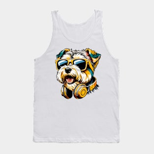 Dandie Dinmont Terrier Smiling DJ with Headphones and Sunglasses Tank Top